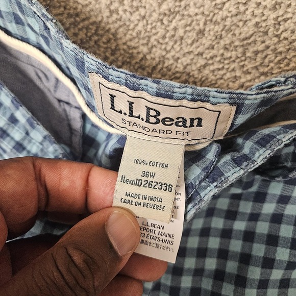 LL Bean Shorts Mens 36 Blue Gingham Check‎ Cotton Standard Fit Casual Summer - Picture 7 of 8